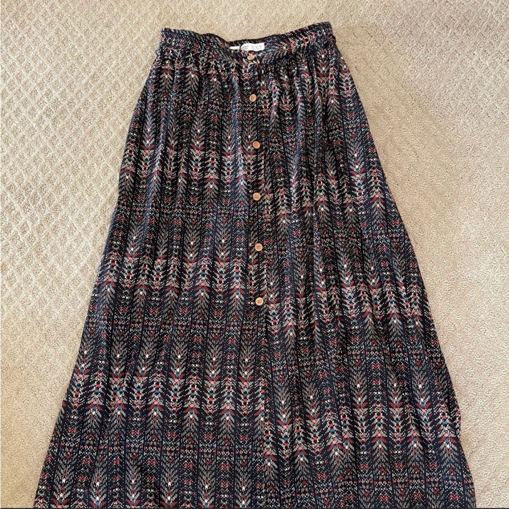 Zara Black Multicolor Patterned Midi Skirt